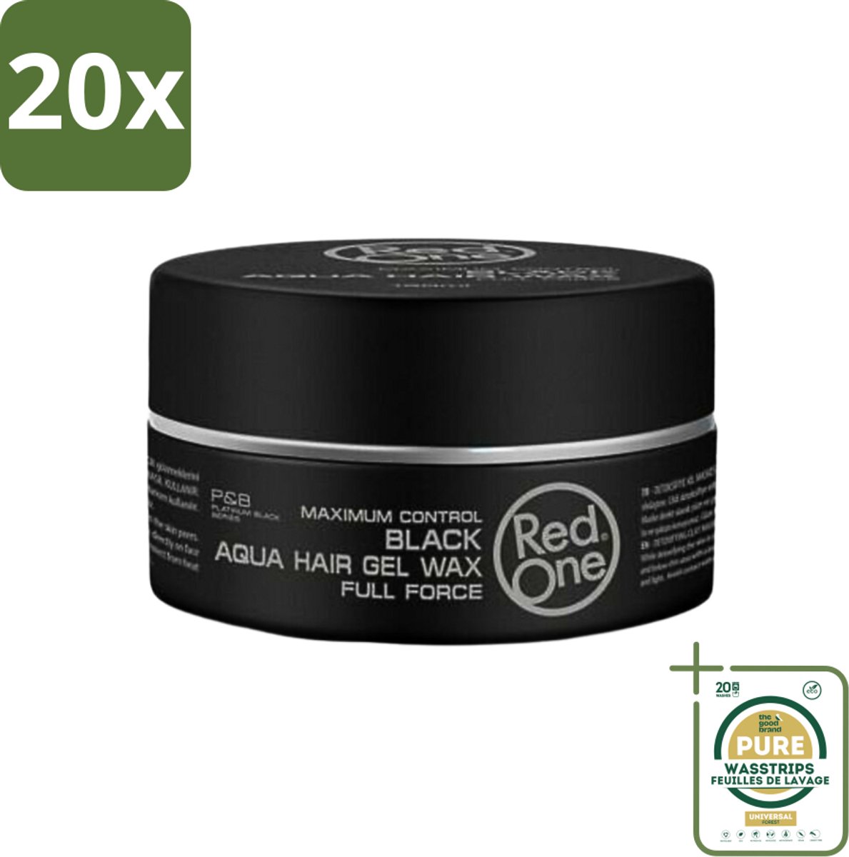20 x Red One - Haarwax - Black - Aqua Hair Gel Wax - Voor Krachtige Fixatie & Glans - 150 ml - Grootverpakking - Haarwax - Haargel - Haargel Wax - Krachtige Fixatie - Glans