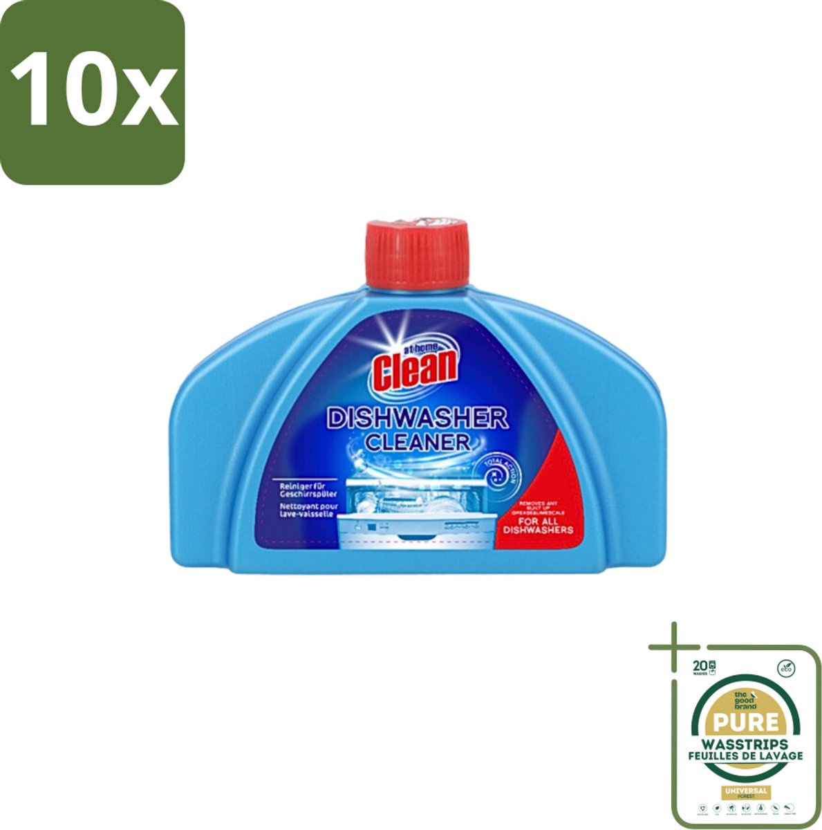 10 x At Home - Clean - Vaatwas Machinereiniger - Verwijdert Hardnekkig Vuil - 250 ml - Grootverpakking - Vaatwasmachine Reiniger - Vaatwasmachine Reinigen - Vaatwasmachine Onderhoud - Vaatwasmachine Reinigingsmiddel - Vaatwasmachine Kalkaanslag