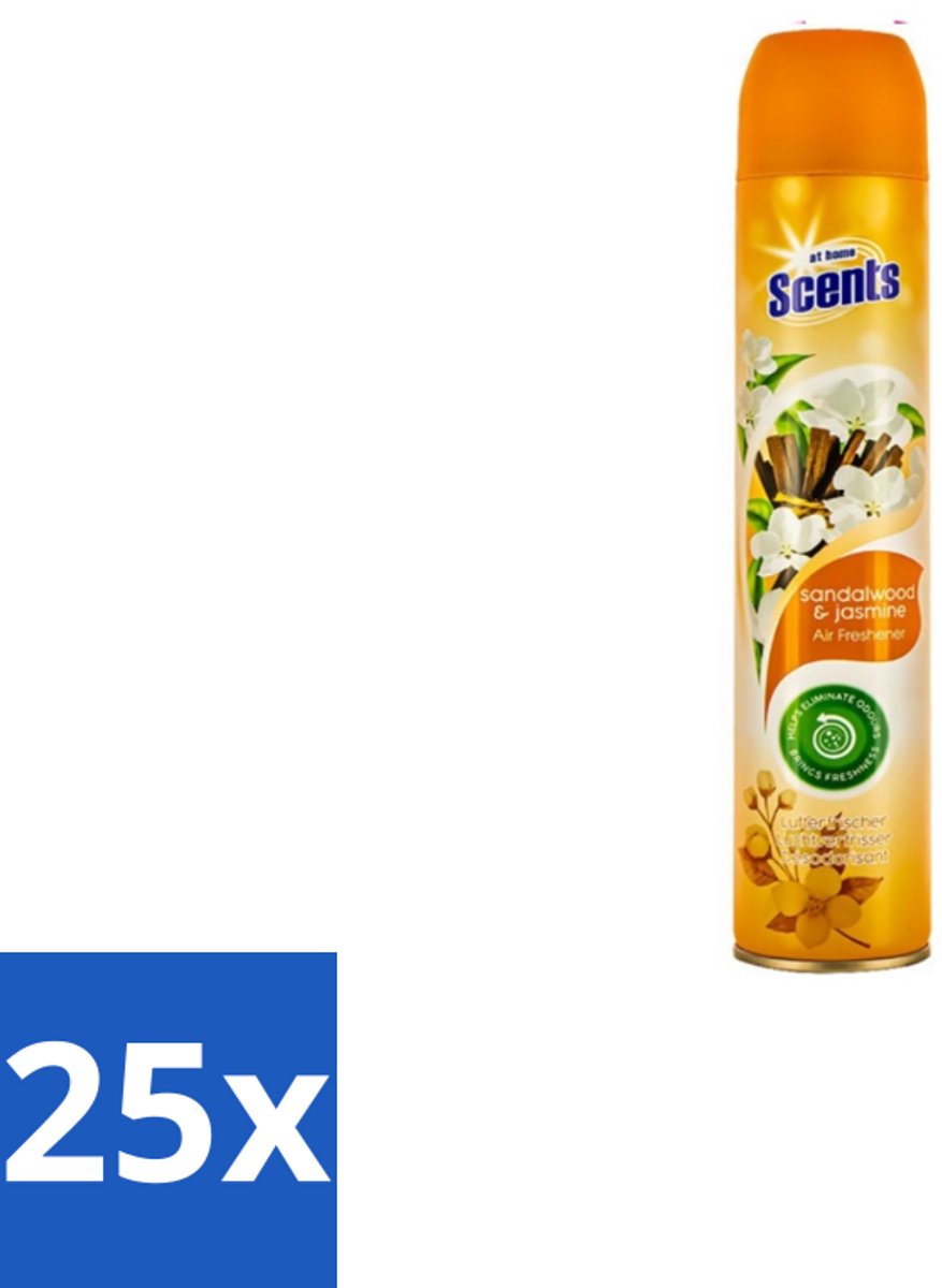 25 x At Home – Luchtverfrisser Spray – Sandalwood – Warm & Houtachtig - 400 ml - Luchtverfrisser - Sandalwood - Jasmijn - Geurneutralisatie - Warme Geur