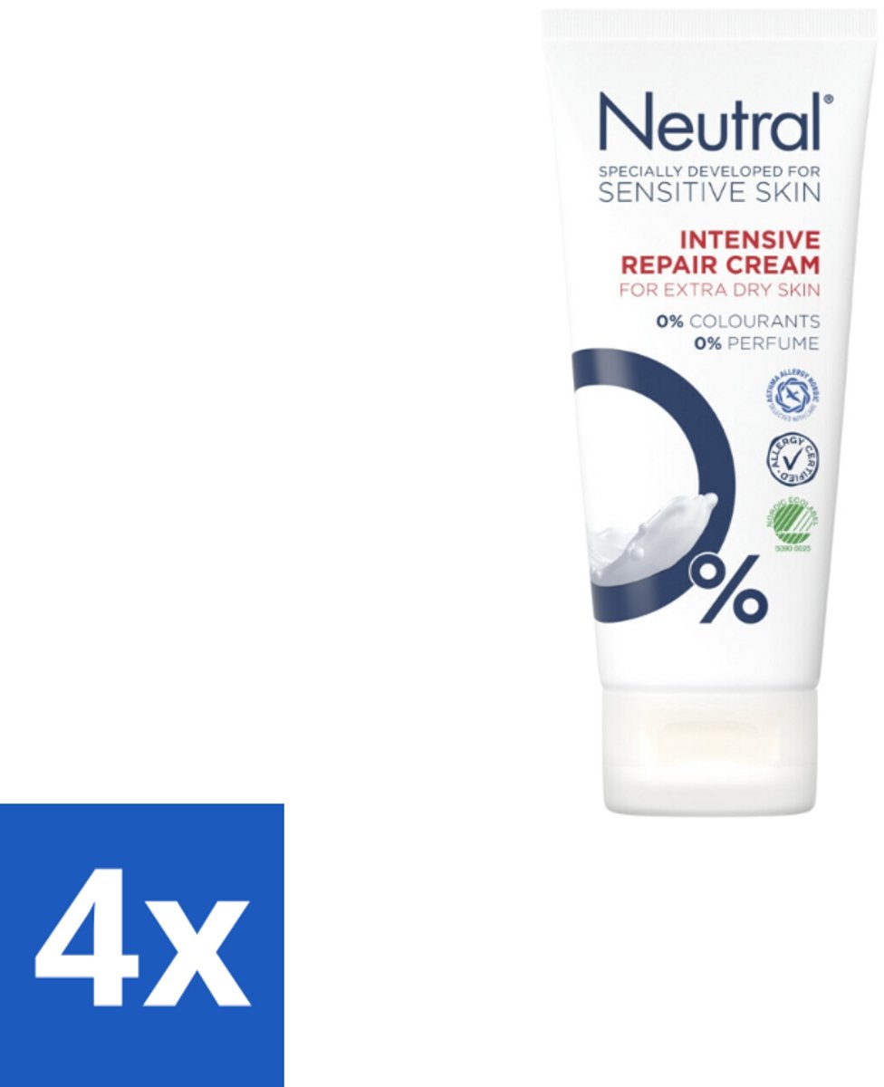 4 x Neutral – Bodycrème – 0% Intensive Repair – 100 ml - Gevoelige Huid - Droge Huid - Herstelcrème - Vochtigheid - Allergie