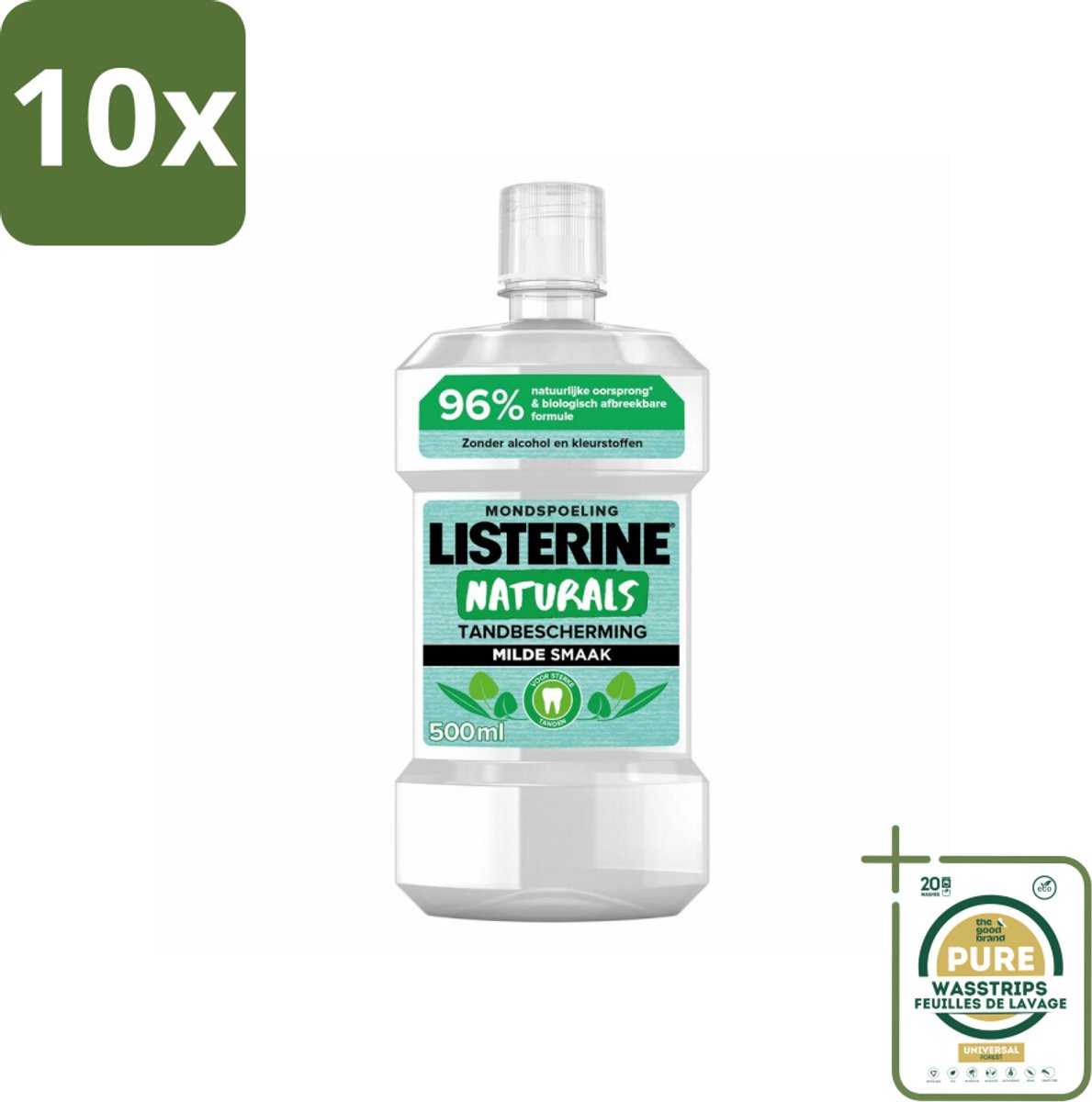 10 x Listerine Naturals Mondwater Tandbescherming 500 ml - Grootverpakking - Mondspoeling - Mondwater - Tandbescherming - Natuurlijk Mondwater - Tandgezondheid