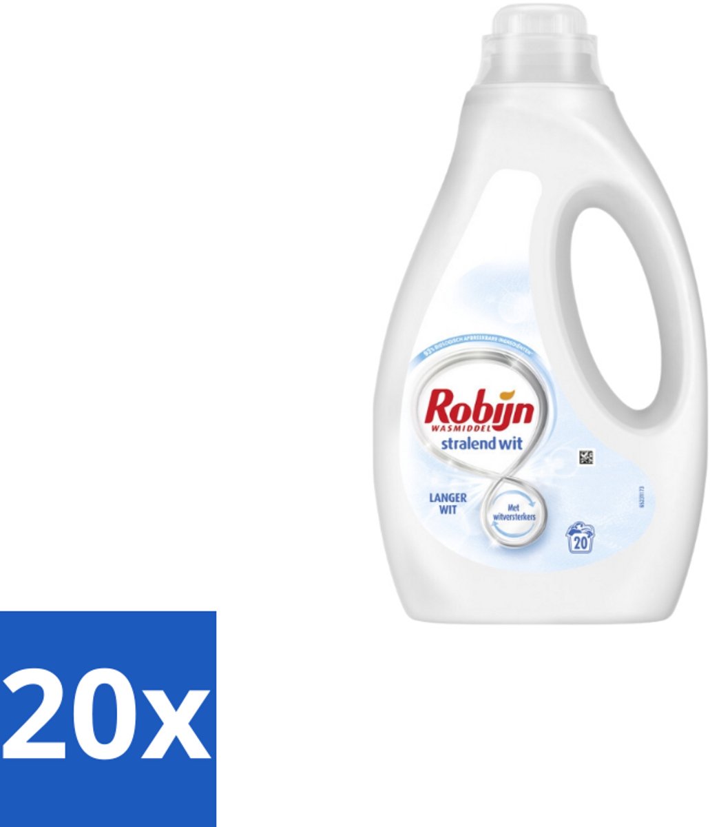 20 x Robijn – Vloeibaar Wasmiddel – Stralend Wit – 20 wasbeurten - Stralend Wit Wasmiddel - Witte Was - Wasmiddel Voor Witte Kleding - Witversterker - Frisse Geur Wasmiddel