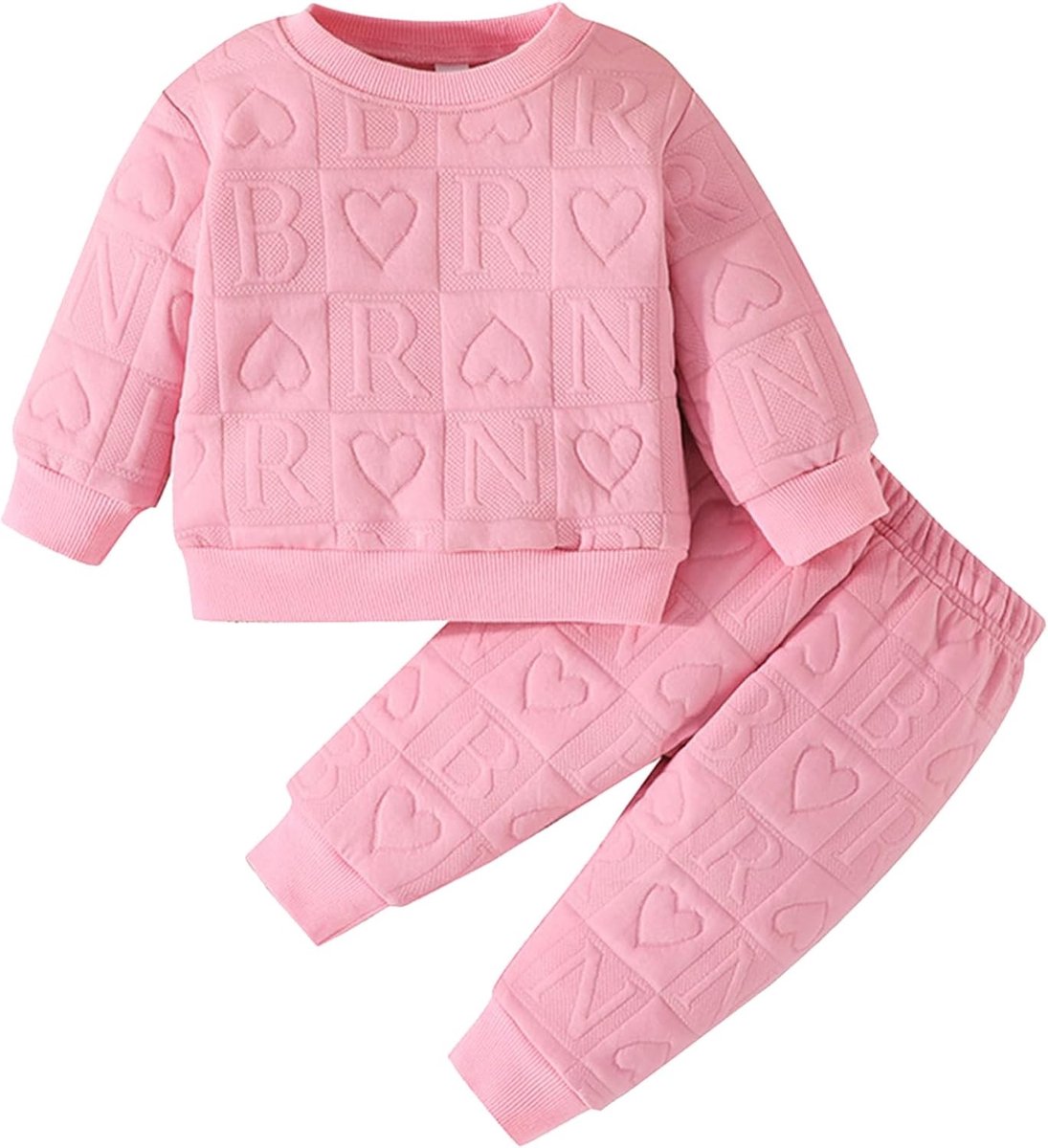 Meisjes 2-delige Hart Outfit met Lange Mouwen, Comfortabele Sweatshirt en Broek voor Speelse Dagen
