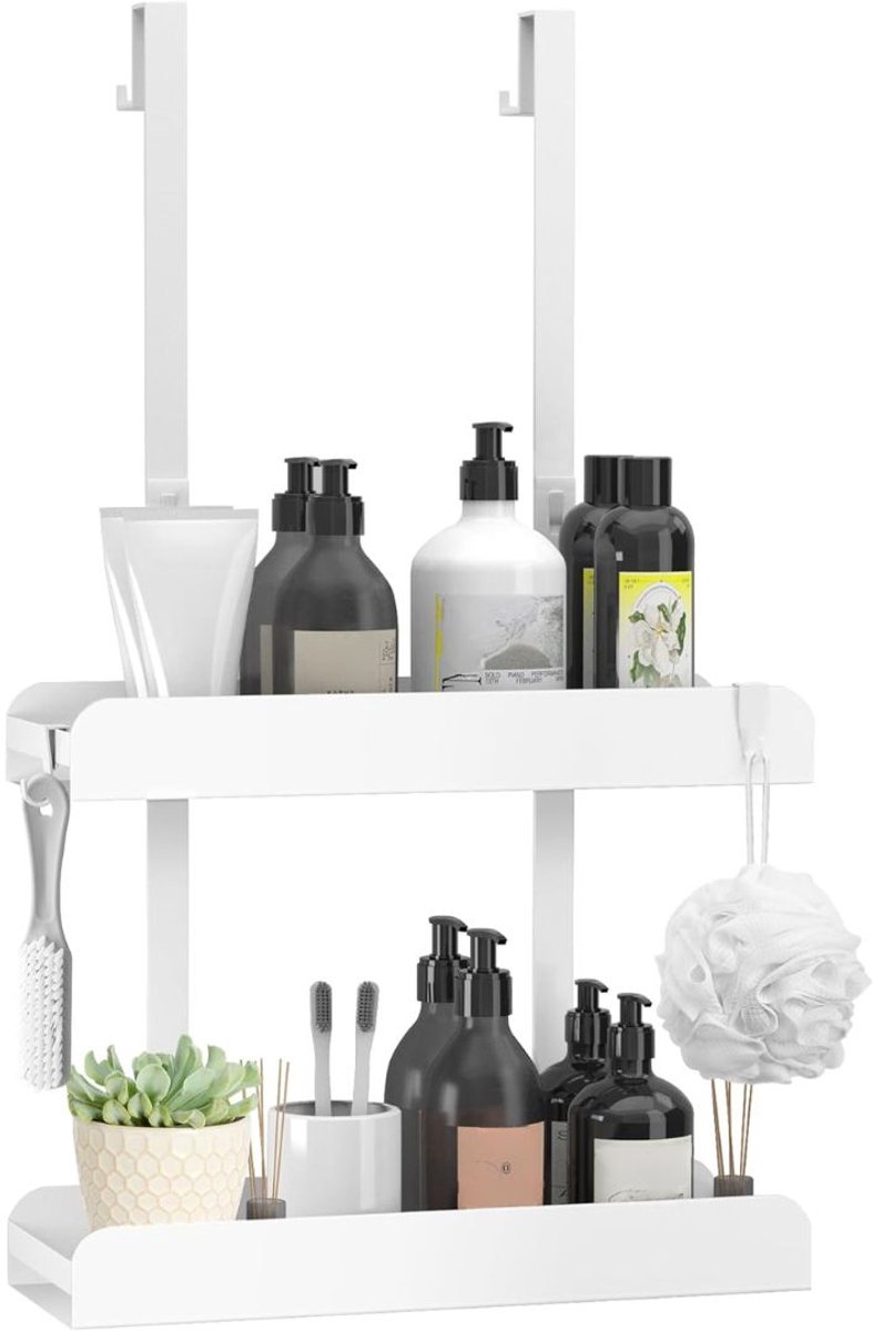 KIRA® Doucherek - Zonder Boren - RVS Doucherek - Wit - 33cm x 12cm x 6cm