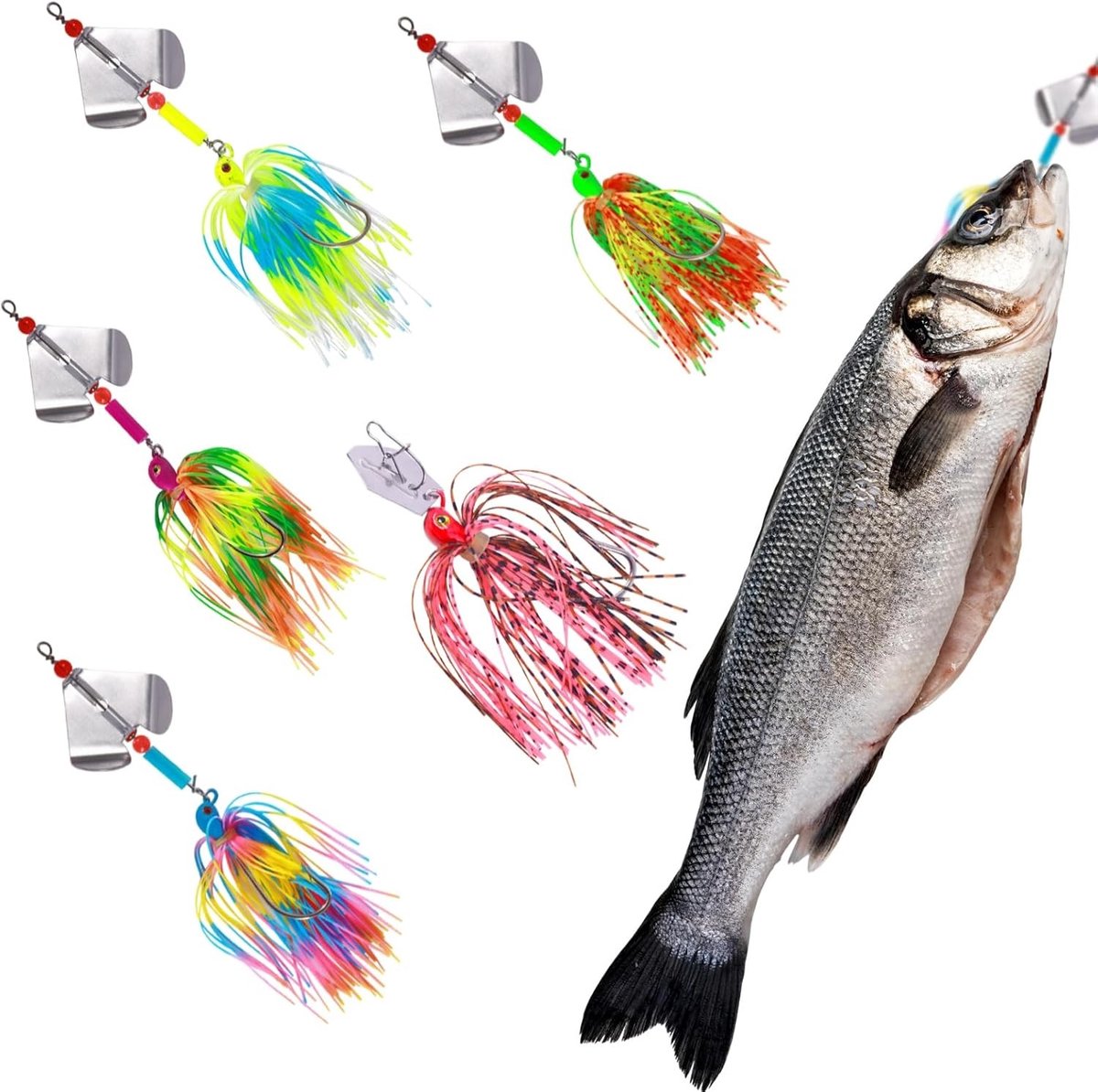 Set van 5 Chatterbaits voor Snoek, Baars en Perch - Spinnerbaits en Vissersaas voor Effectief Vissen