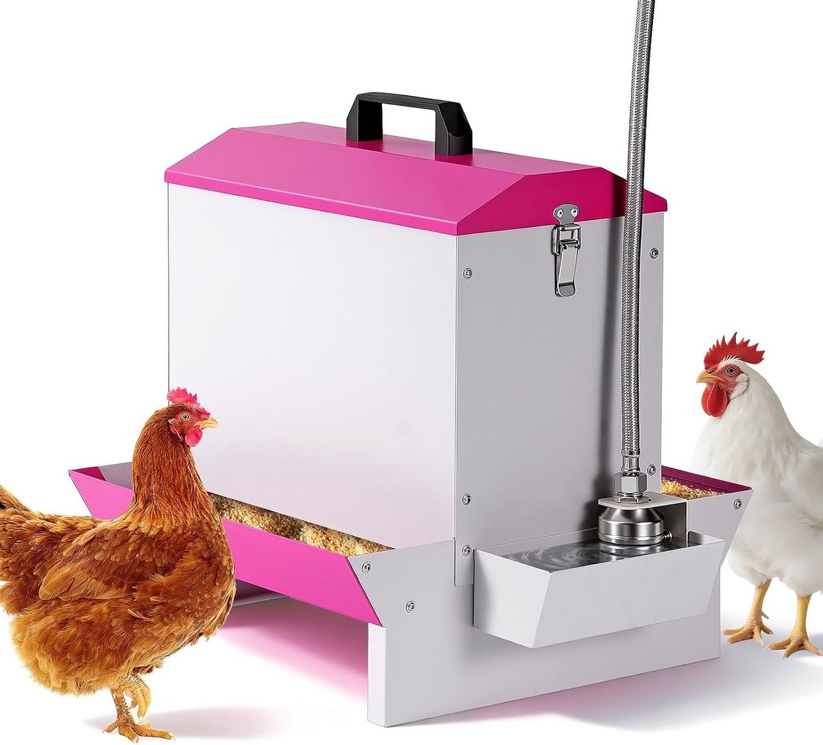 2-in-1 Voeder- en Drinkbak voor Kippen, 5 kg Metalen Dispenser voor Duurzaam Gebruik en Gemak