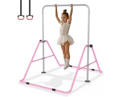 Rekstang voor kinderen - Turnstang thuis - Gymnastiek oefenen - In hoogte verstelbaar - 91-133 cm - Roze
