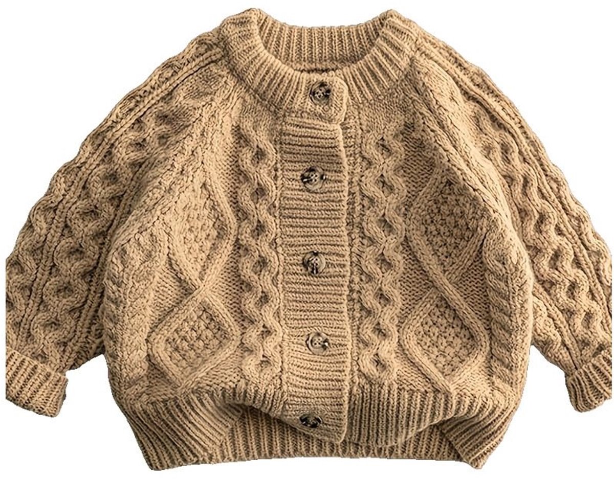 Currero Cardigan Jongens Vest Jongen Met Knopen Kinderen Warm Gebreid Vest Long 9-12 Maanden Bruin