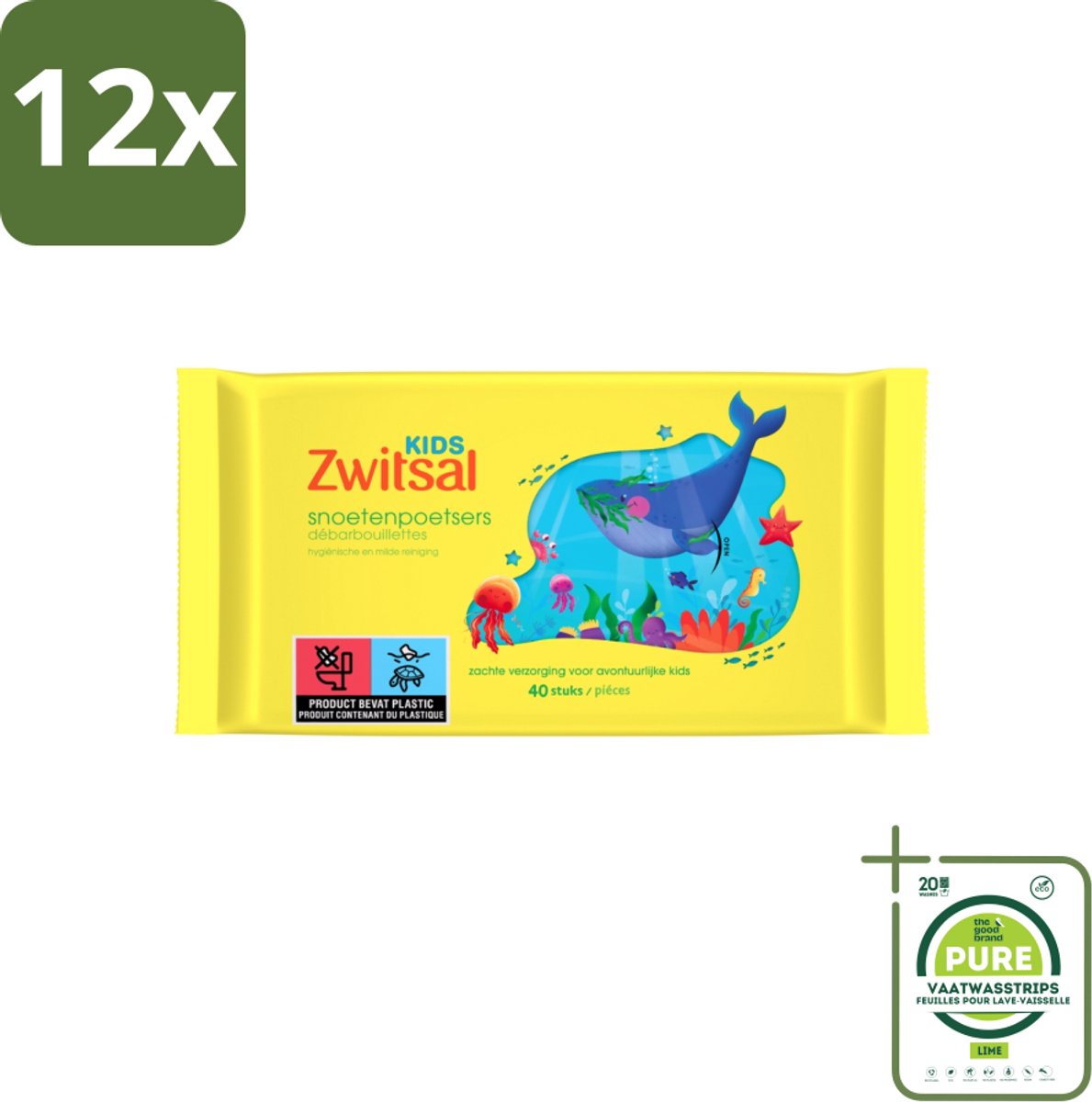 Zwitsal Kids - Snoetenpoetsers - Voor Handjes en Snoetjes - 40 Doekjes - Voordeelverpakking - 12 stuks - Zwitsal Kids - Snoetenpoetsers