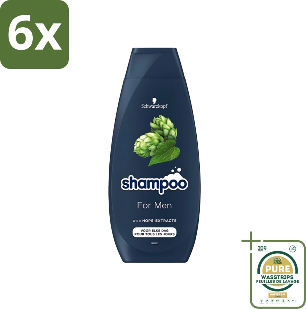 Schwarzkopf - Shampoo - For Men - Met Hop Extract - Voor elke dag - 400 ml - Voordeelverpakking - 6 stuks - Hop extract shampoo - Volume shampoo