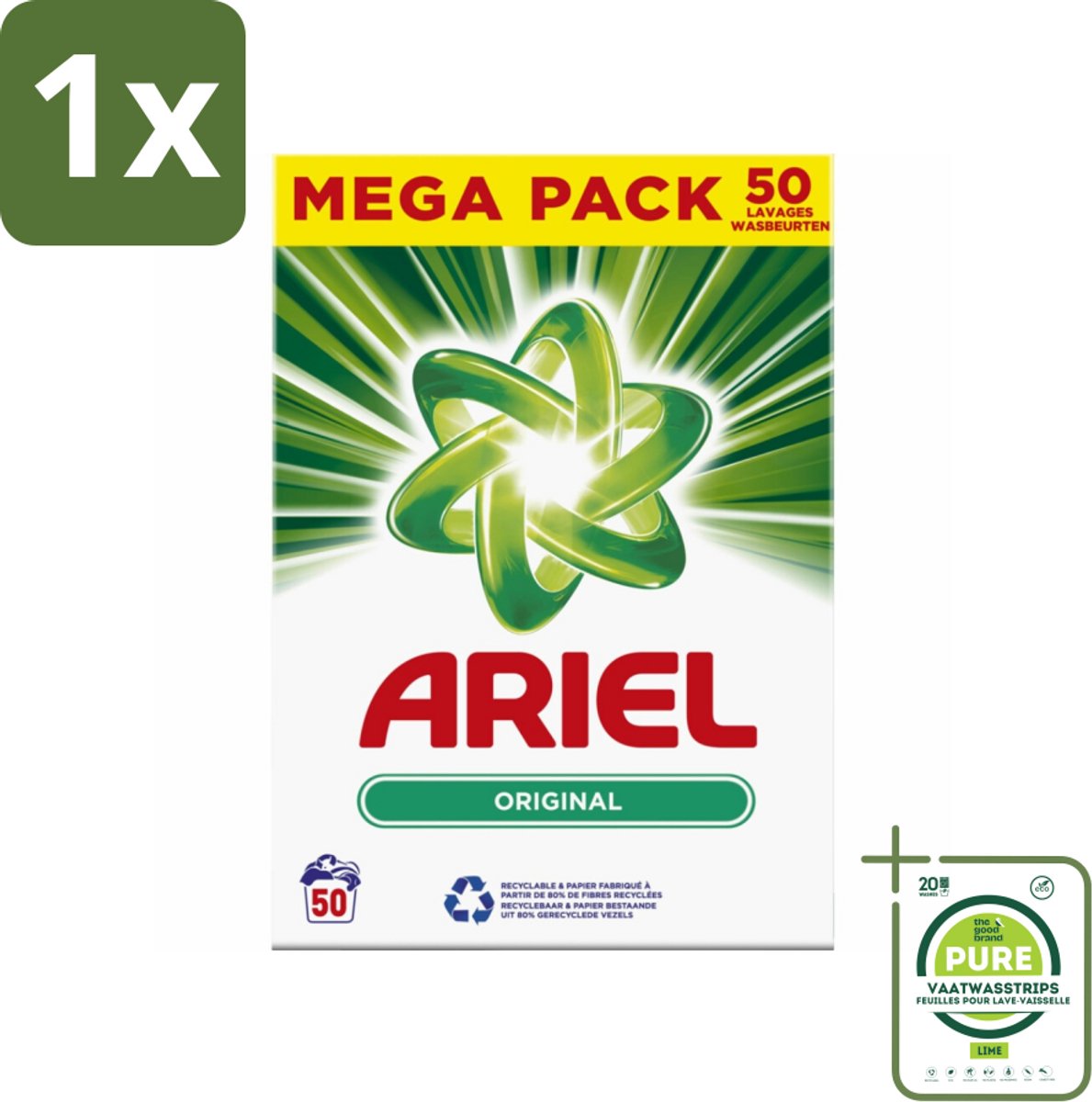 1 x Ariel Original - Waspoeder - Witte en Lichtgekleurde Was - 50 Wasbeurten - Ariel Original - Waspoeder - Wasmiddel - Witwas - Lichte Kleuren
