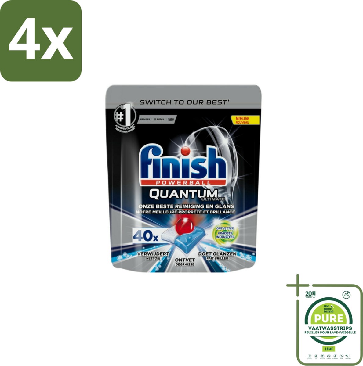 Finish – Vaatwastabletten – Quantum Ultimate Ontvetter – 40 Capsules - Voordeelverpakking - 4 stuks - Vaatwastabletten - Vaatwassertabletten