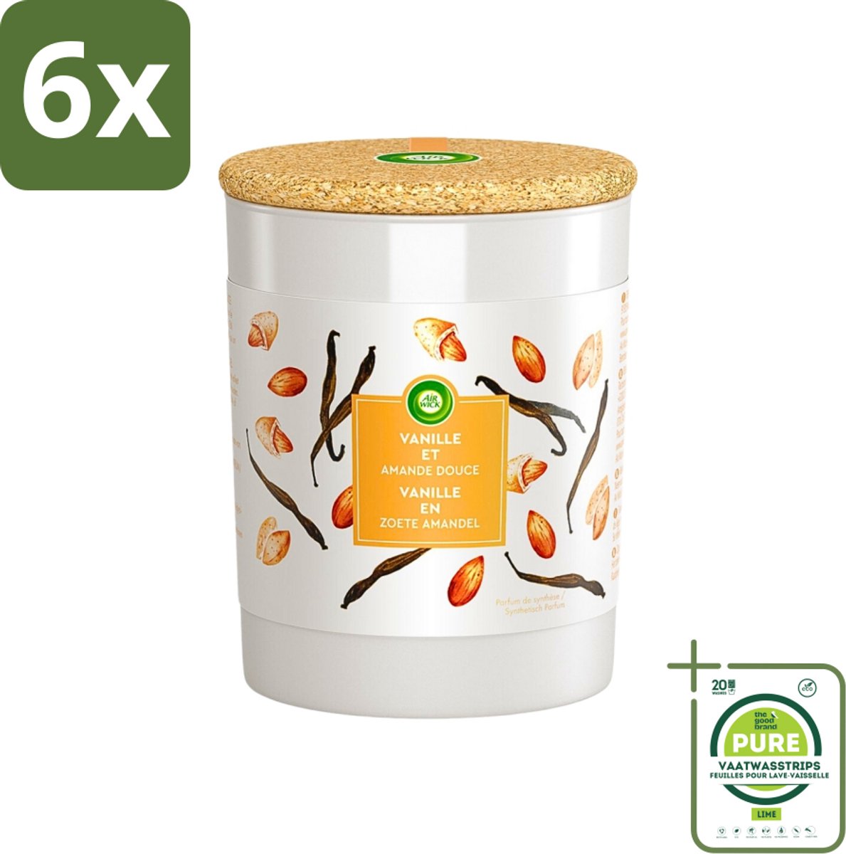 Air Wick - Geurkaars - Vanille & Zoete Amandel - 35 Uur Brandduur - Voordeelverpakking - 6 stuks - Geurkaars - Vanille geur
