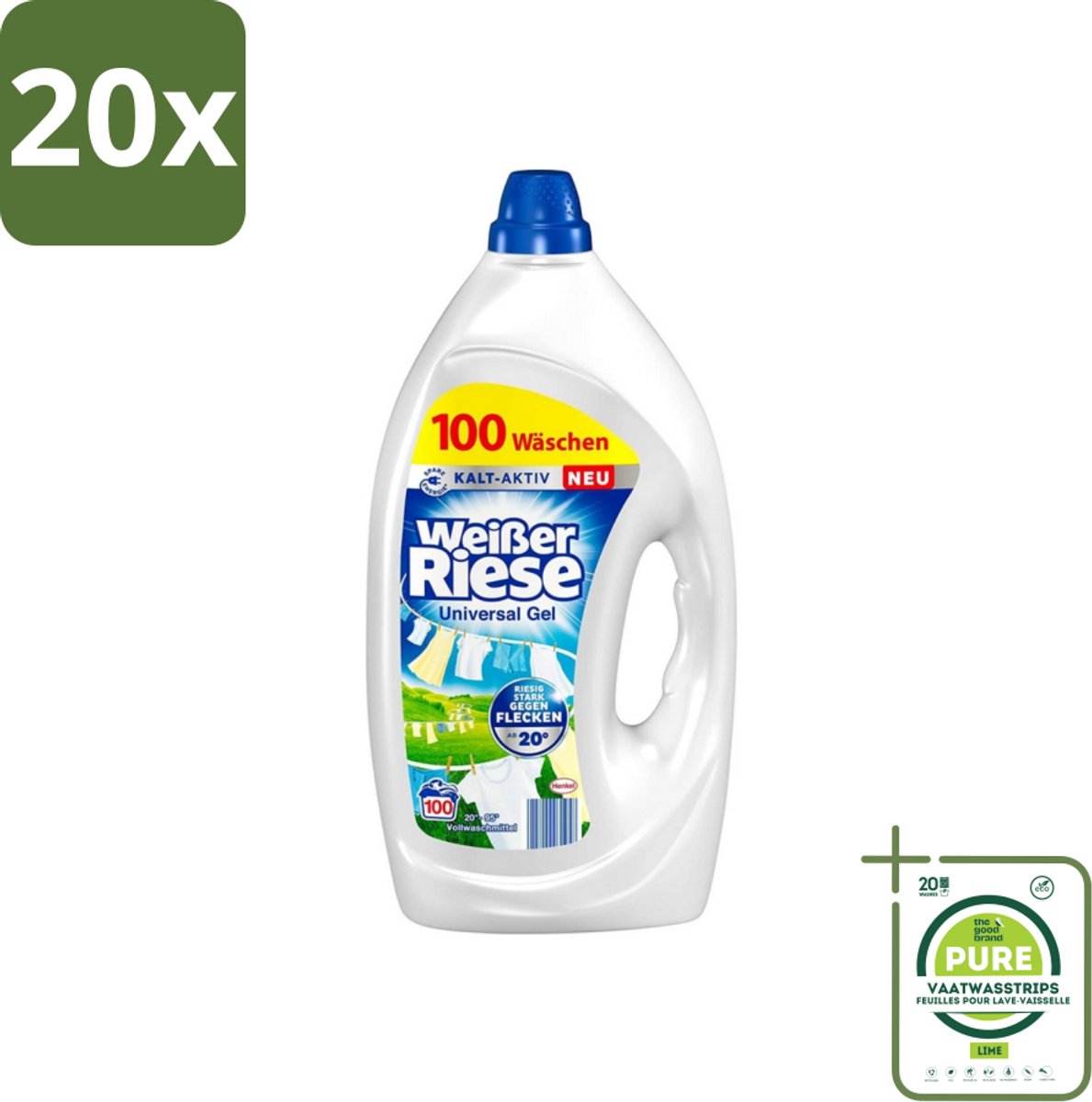 20 x Weißer Riese - Wasmiddel - Gel - Witte Was - 4.5L - 100 Wasbeurten - Grootverpakking - Witte Was - Wasmiddel - Wasgel - Vlekken Verwijderen - Wasformule
