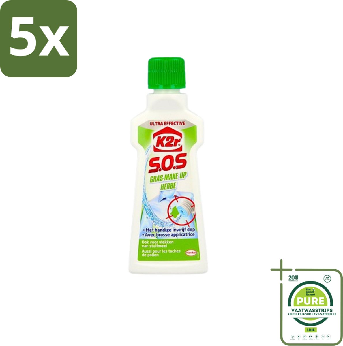 5 x K2R - SOS Vlekverwijderaar - Gras & Make-up - 50ml - Grootverpakking - Vlekkenverwijderaar - Gras Vlekken - Make-up Vlekken - Textiel Reiniging - Kleding Schoonmaken
