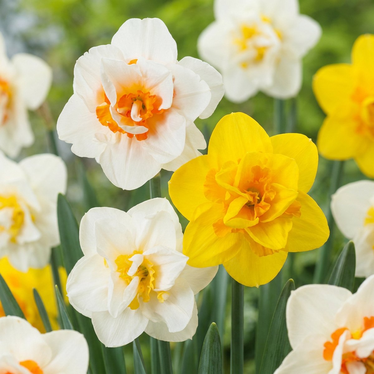 Green boutiQ - 40x Narcissus Double mix - Gevulde narcis mix - Geel en Wit - Voorjaarsbloeier - Bolmaat 12/14