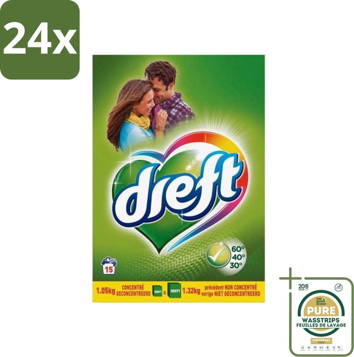 Dreft - Waspoeder - Witte en Gekleurde Was - Original - 15 Wasbeurten - Voordeelverpakking - 24 stuks - Kleurbescherming - Wasverzachter