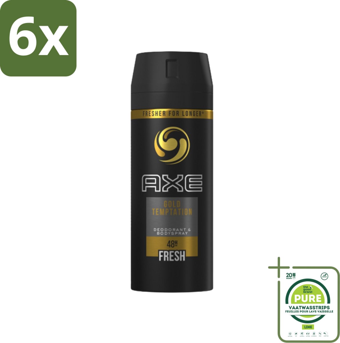 Axe - Deodorant Bodyspray - 48hrs Fresh - Gold Temptation - 150 ml - Voordeelverpakking - 6 stuks - Deodorant - Axe