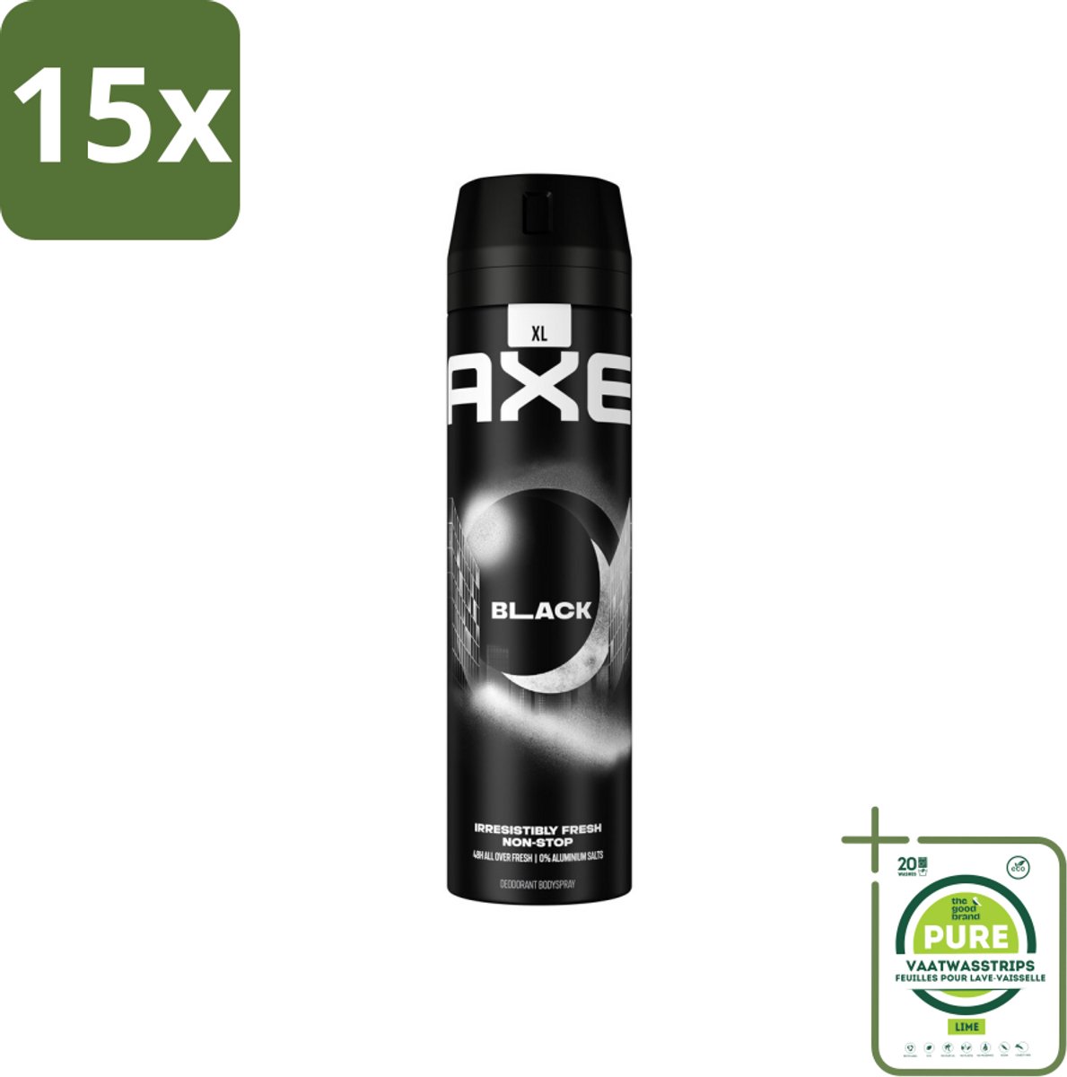 15 x Axe XL - Deodorant Bodyspray - 48hrs Fresh - Black - Frozen Pear & Cedarwood - 200 ml - Grootverpakking - Deodorant - Axe - Black - 48 Uur - Bevroren Peer
