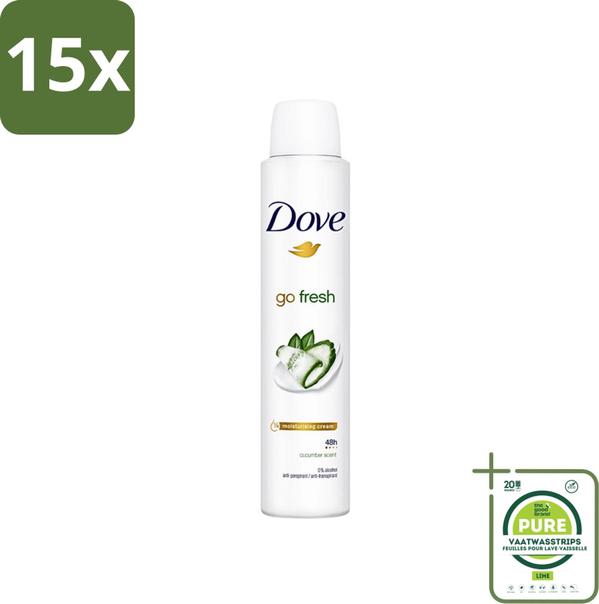 15 x Dove Go Fresh - Deospray - Groene Thee & Komkommer - 200 ml - Grootverpakking - Dove Go Fresh - Deodorant - Antitranspirant - Groene Thee - Komkommer