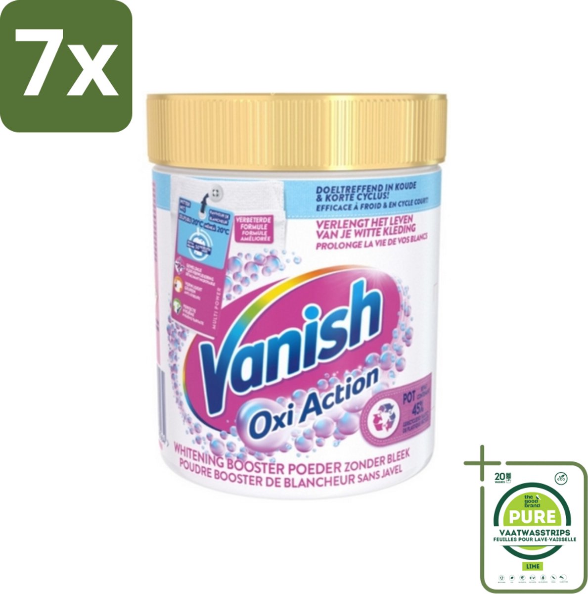 7 x Vanish Oxi Action - Vlekkenverwijderaar - Wasbooster - Zonder Bleek - Witte Was - 530 Gram - Grootverpakking - Vlekkenverwijderaar - Wasbooster - Witte Was - Vlekken Verwijderen - Wasverzachter