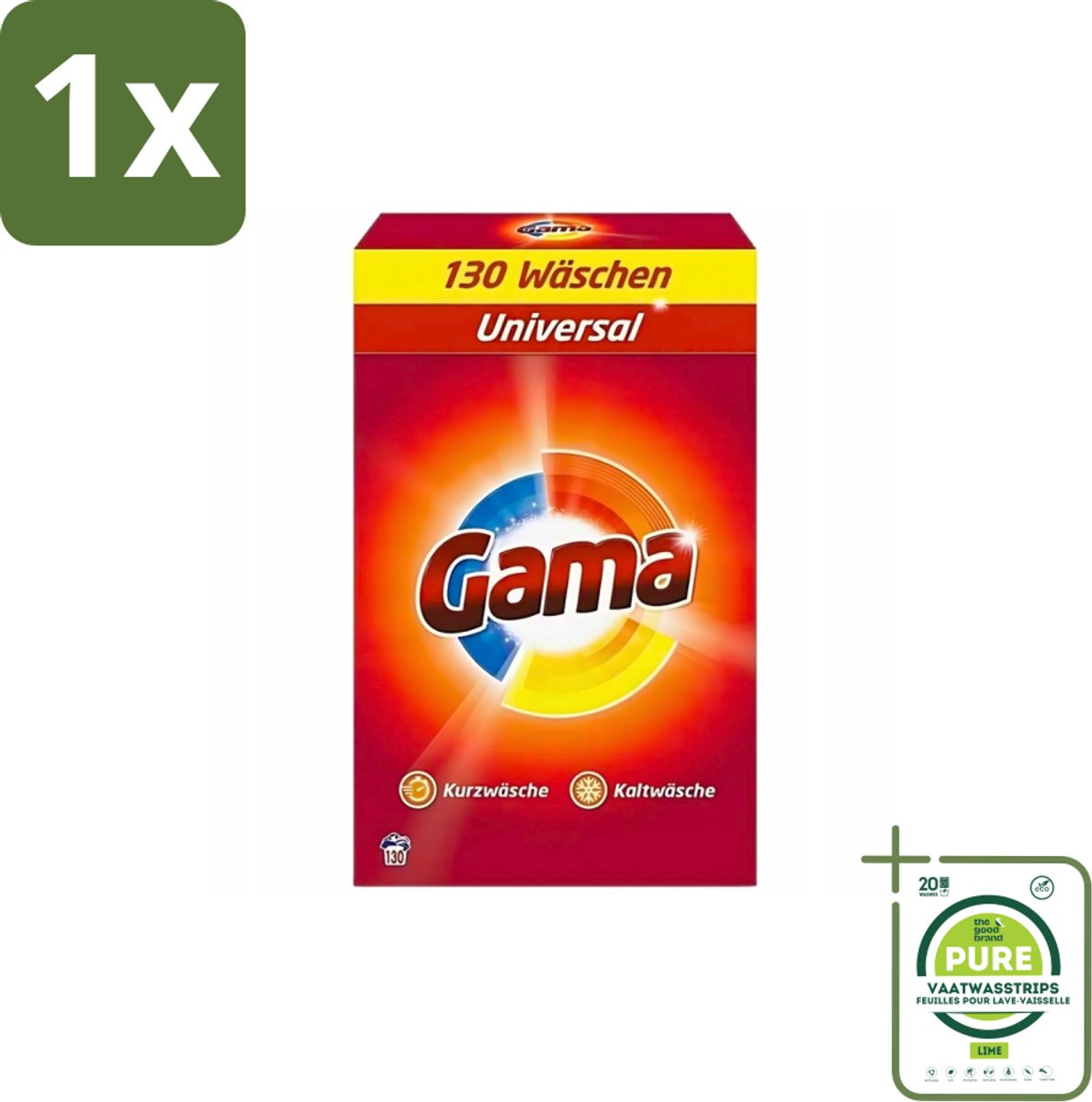 1 x Gama - 3-in-1 Waspoeder - Universal - Voor Alle Kleuren - 130 Wasbeurten - Waspoeder - Wasmiddel - Wasverzachter - Vlekkenverwijderaar - Waspoeder Voor Alle Kleuren