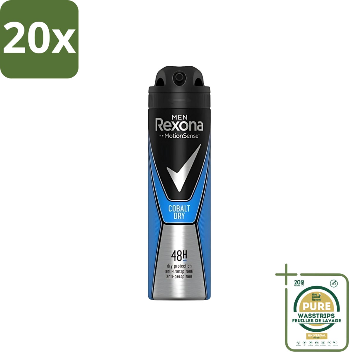 20 x Rexona Men - Deodorant Spray - Motion Sense - Cobalt Dry - Anti-Transpirant & Perspirant - 150ml - Grootverpakking - Anti-transpirant - Deodorant Spray - Mannelijke Deodorant - Frisse Geur - Bescherming Tegen Transpiratie