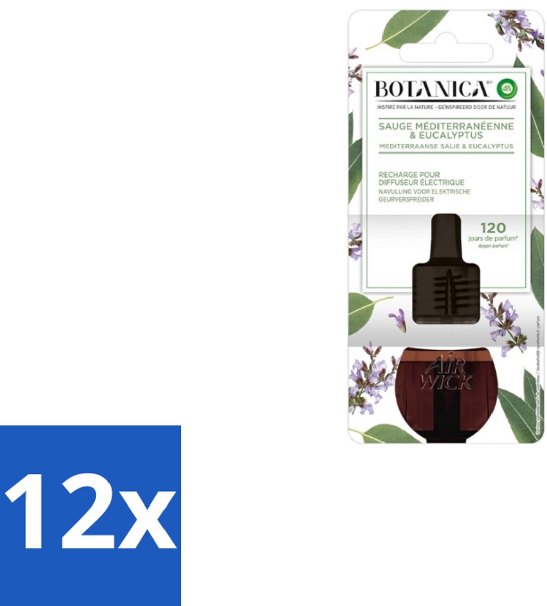 Air Wick – Navulling – Botanica Mediterrane Salie & Eucalyptus – 19 ml - Voordeelverpakking - 12 stuks