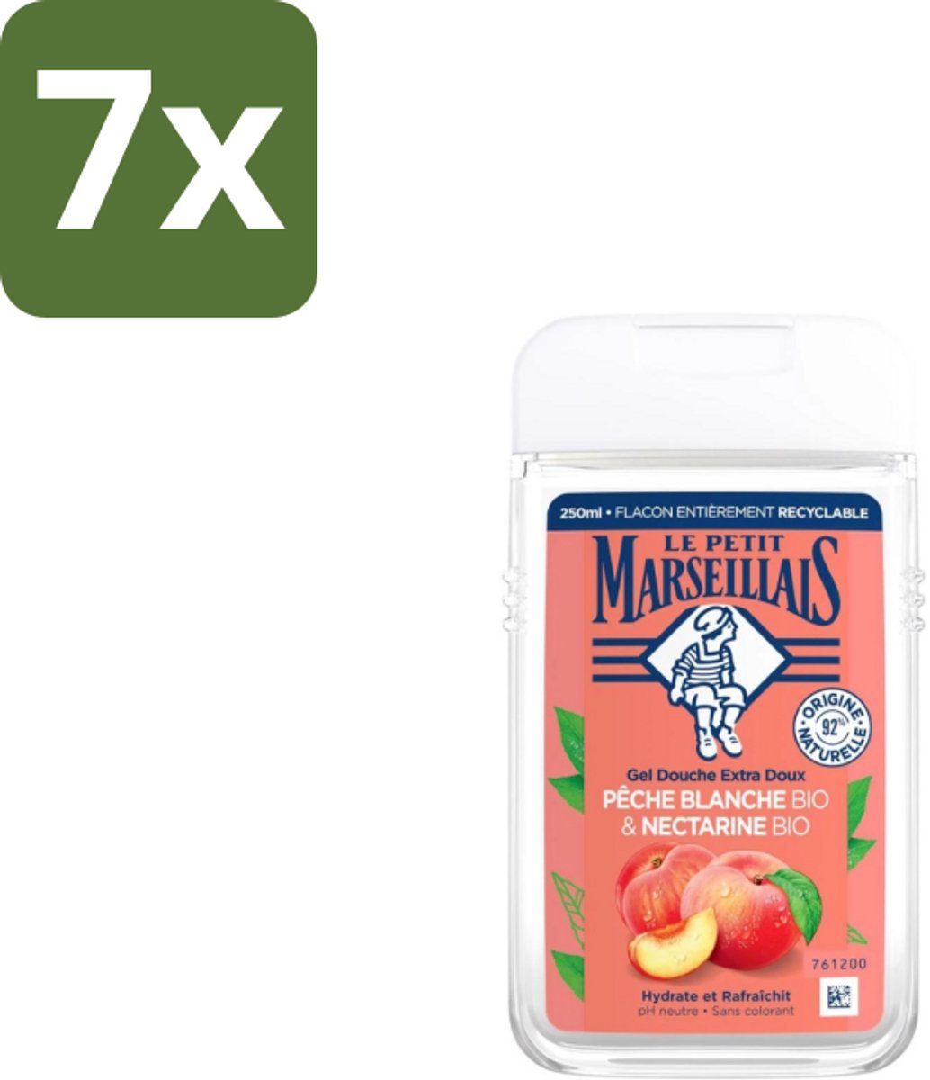 Le Petit Marseillais – Douchegel – Pêche Blanche & Nectarine Bio – 250 ml - Bulkverpakking - 7 stuks