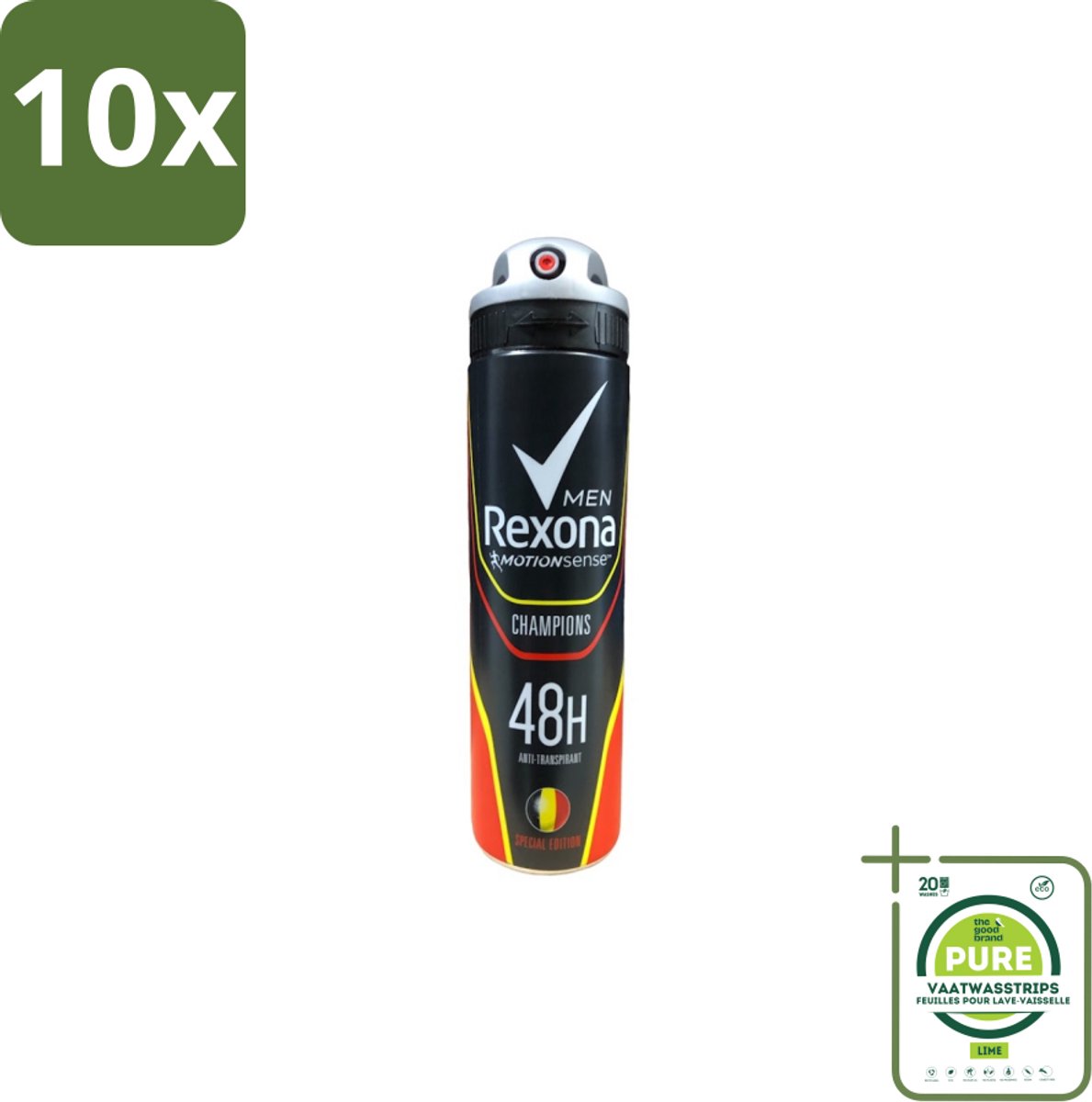 10 x Rexona – Deodorant Spray – Champions – 150 ml - Grootverpakking - Deodorant Spray Mannen - Sportieve Geur - Frisheid - Zweetbestendig - Antitranspirant