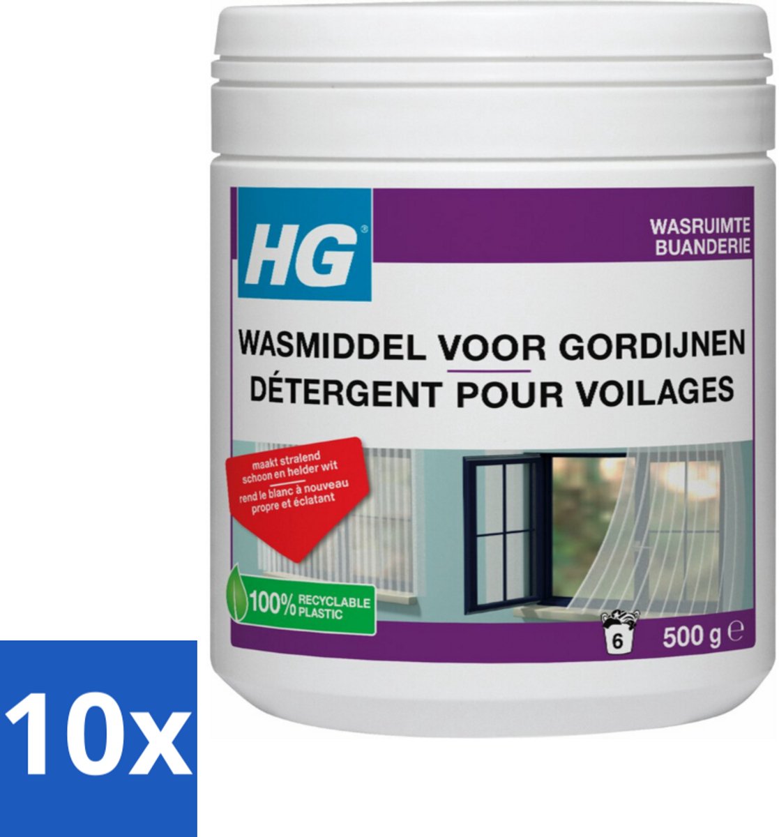 10 x HG Wasmiddel Voor Gordijnen 500 gr - Wasmiddel Vitrage - Reinigen Vitrage - Vitrage Reinigen - Witte Vitrage - Vitrage Wasmiddel
