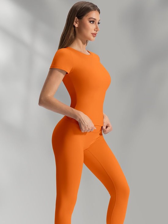 Currero Pilates Pak Dames - Yoga - Buttshaper - Gym - Fitness - Butt Lift - Bil Vergrotend - Heup Liftend - Yogakleding - Oranje S — afbeelding 3