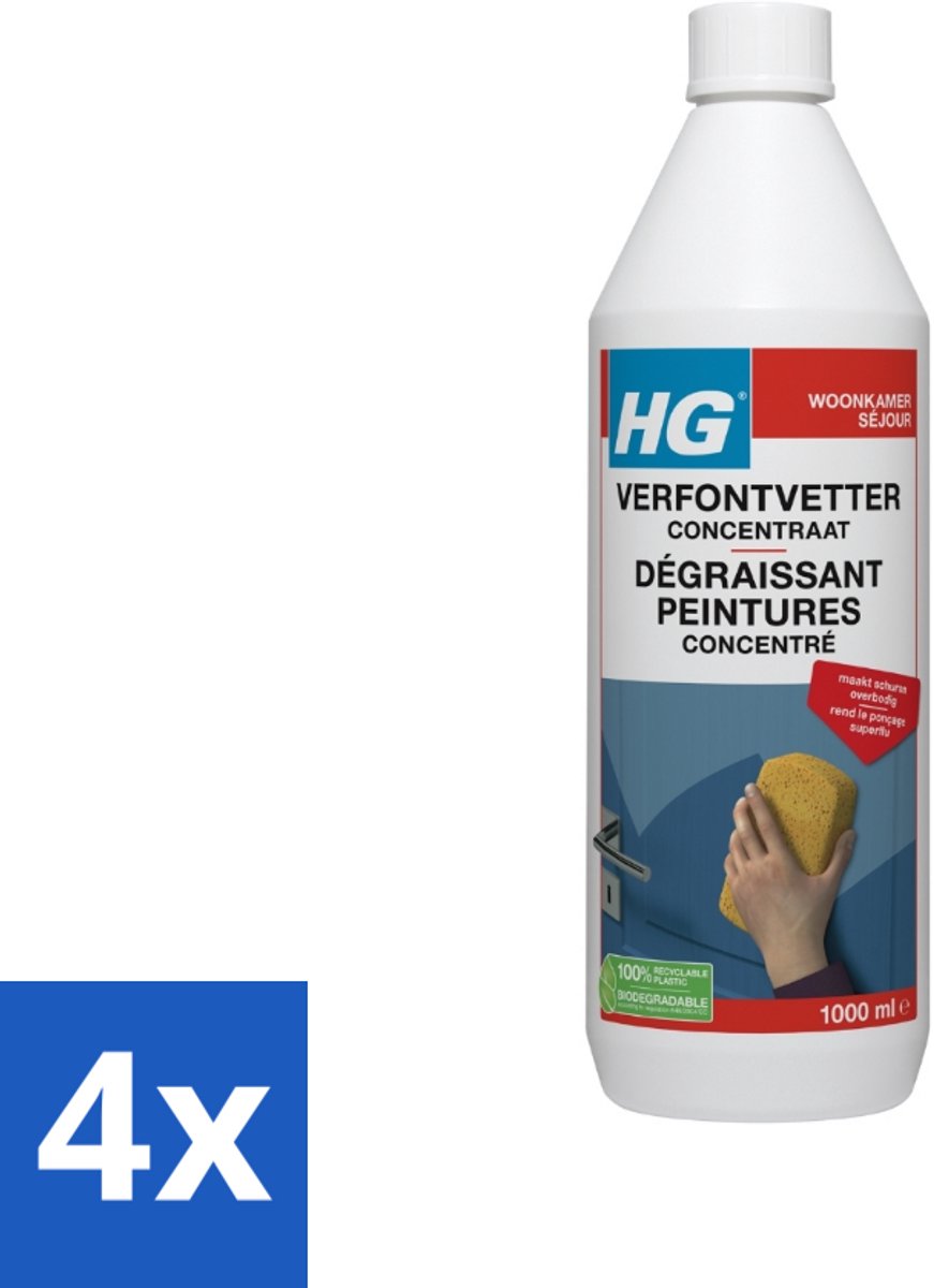 4 x HG Verfontvetter Concentraat 1 liter - Verf Ontvetter - Schoonmaakmiddel - Schilderwerk - Ondergrond Reinigen - Nicotine Verwijdering