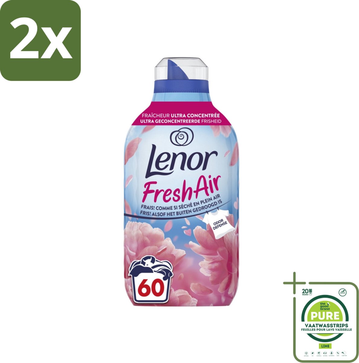 Lenor – Wasverzachter – Bloesem – 60 Wasbeurten – 840 ml - Voordeelverpakking - 2 stuks - Wasverzachter - Buitenluchtfrisheid