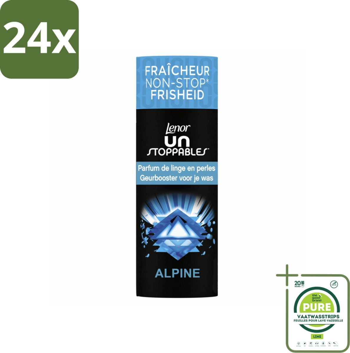 Lenor Unstoppables – Geurbooster – Alpine – 19 Wasbeurten – 235 g - Voordeelverpakking - 24 stuks - Geurbooster wasgoed - Frisheid wasgoed