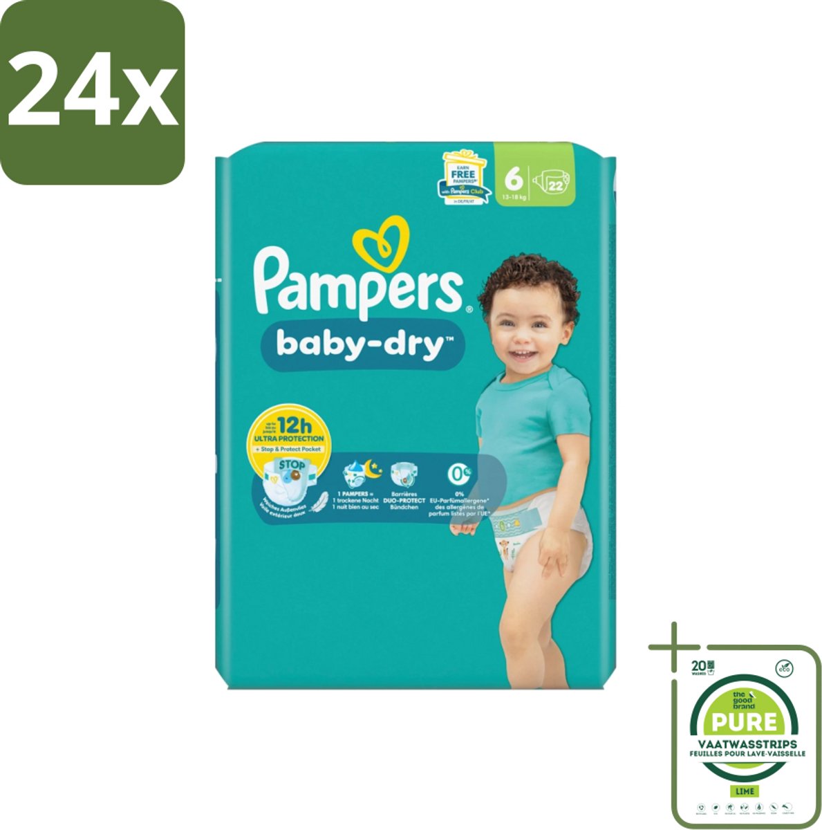 Pampers – Luiers – Baby Dry Maat 6 – 22 Luiers - Voordeelverpakking - 24 stuks - Baby luier - Droge luier
