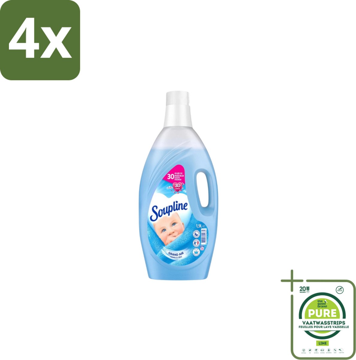 Soupline – Wasverzachter – Hemels Fris – 1,9 L - Voordeelverpakking - 4 stuks - Wasverzachter - Wasgoed verzachter