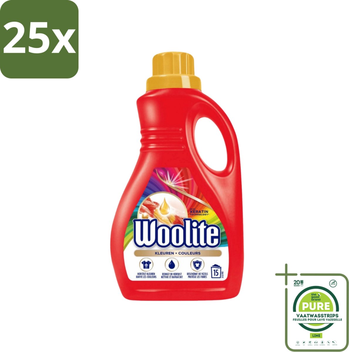 25 x Woolite Color - Vloeibaar Wasmiddel - Met Keratine - Gekleurde Was - 15 Wasbeurten - 0,9L - Grootverpakking - Wasmiddel Voor Gekleurde Kleding - Kleurwasmiddel - Wasmiddel Met Keratine - Wasmiddel Voor Zachtheid - Wasmiddel Voor Kleurbehoud