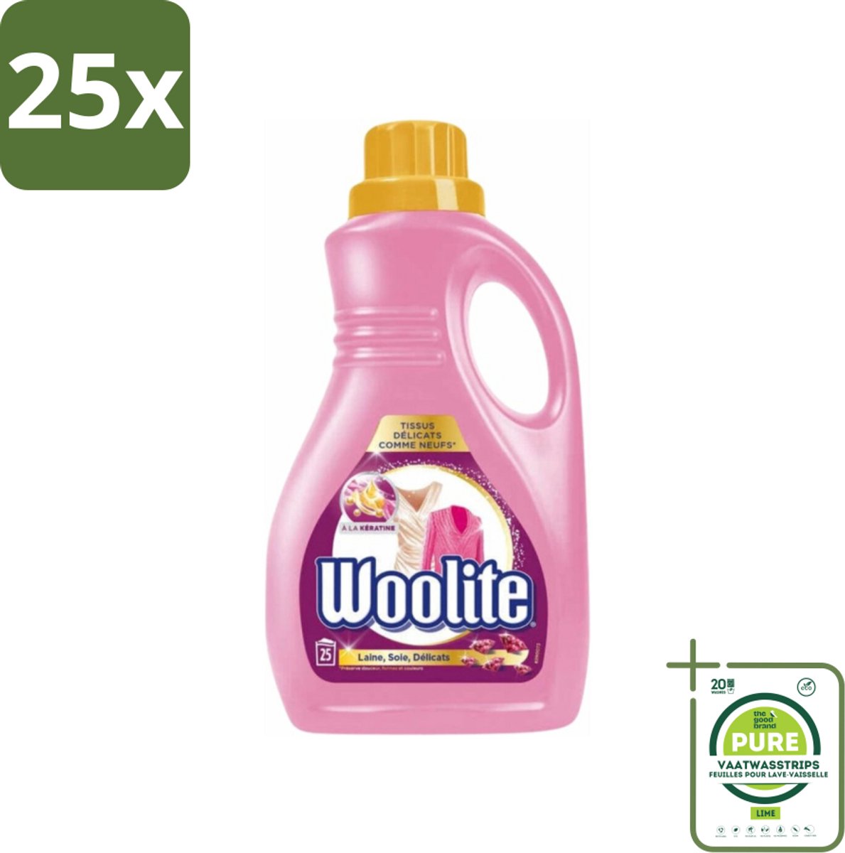 25 x Woolite Delicate - Vloeibaar Wasmiddel - Met Keratine - Wol, Zijde & Fijne Was - 25 Wasbeurten - 1,5L - Grootverpakking - Wolwasmiddel - Zijdewasmiddel - Delicate Was - Wasmiddel Voor Fijne Stoffen - Wasmiddel Voor Lingerie