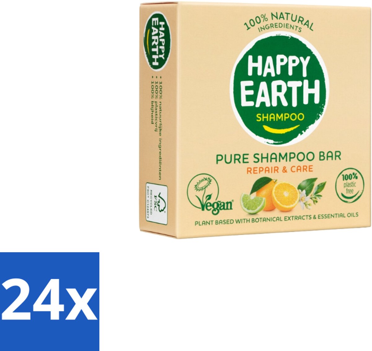 24 x Happy Earth – Shampoo Bar – 100% Natuurlijk Repair & Care – 70 g - Shampoo Bar - Droog Haar - Beschadigd Haar - Natuurlijke Shampoo - Vegan Shampoo