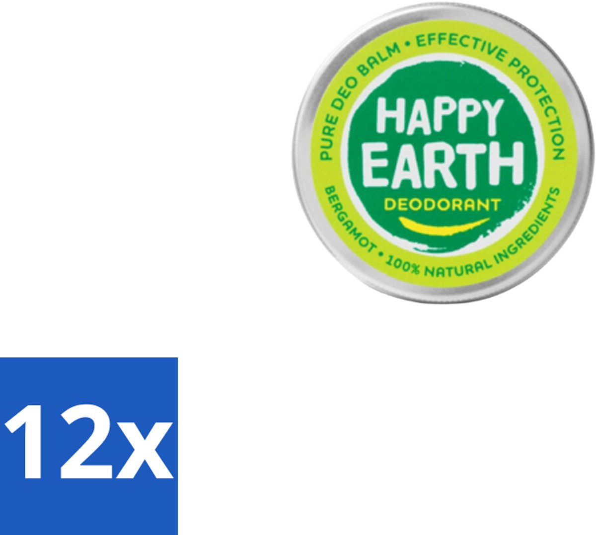 12 x Happy Earth – Deodorant Balm – 100% Natuurlijk Bergamot – 45 g - Deodorant Bergamot - Natuurlijke Deodorant - Huidvriendelijke Deodorant - Vegan Deodorant - Mineralen Zouten