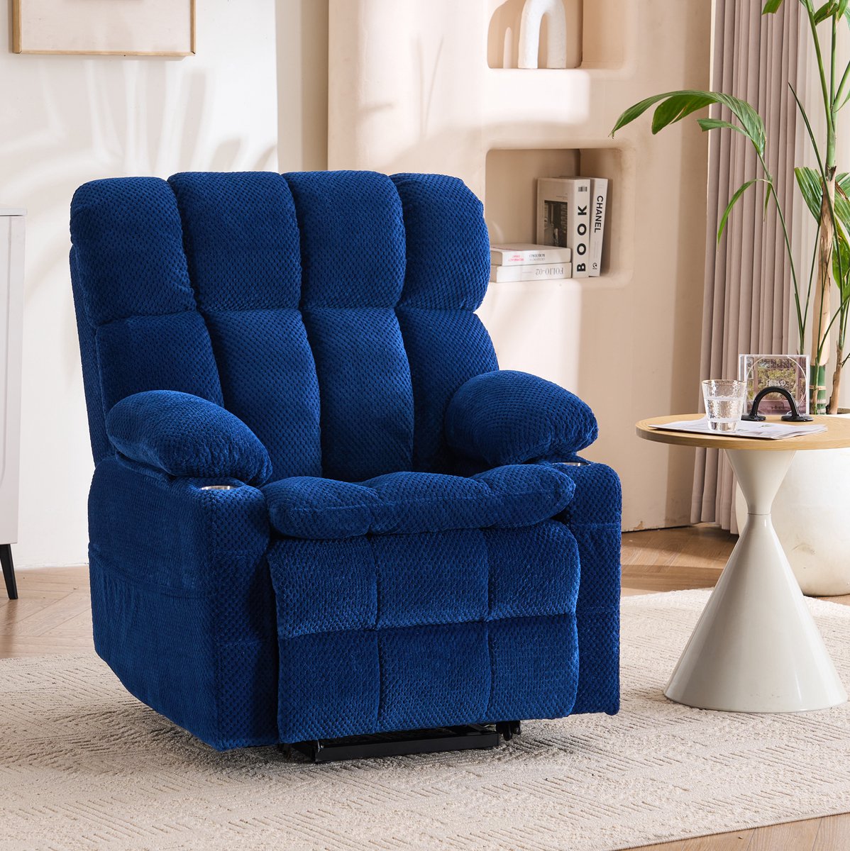 DESMIU Relaxfauteuil 91 Cm - Elektrisch Met Opsta-Hulp, Massagefunctie, Verstelbare Rugleuning En Voetensteun - Voor Woonkamer En Leeshoek - Stof Blauw Blue