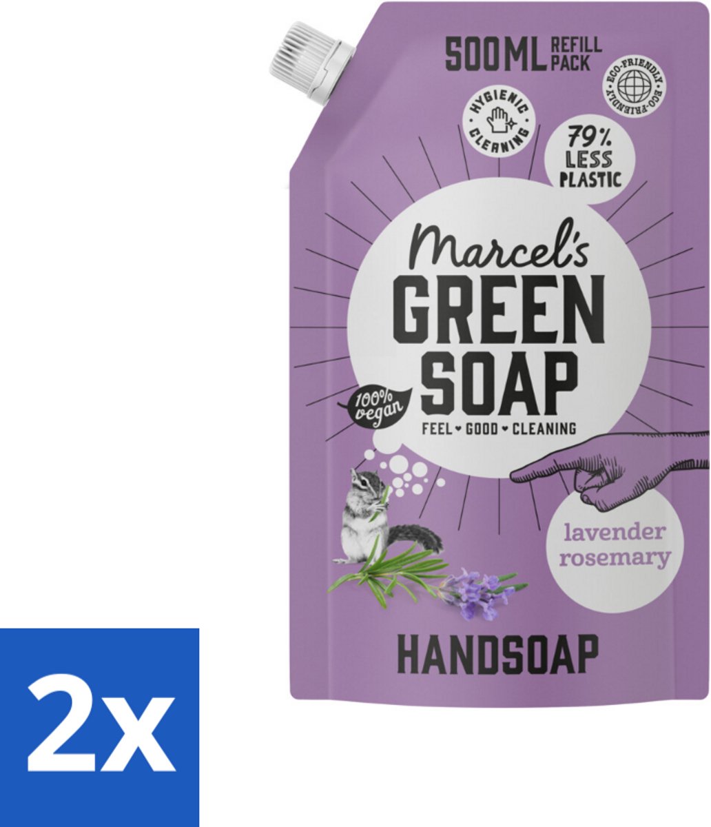 2 x Marcel’s Green Soap – Handzeep Navulling – Lavendel & Rozemarijn – 500 ml - Handzeep - Natuurlijke Handzeep - Plantaardige Handzeep - Lavendel Handzeep - Rozemarijn Handzeep