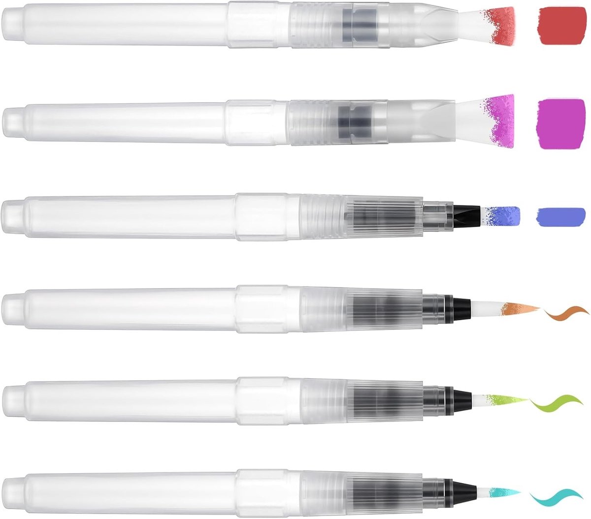 Set van 6 hervulbare waterpenselen met waterreservoir voor aquarelverf, ideaal voor schilderen en kunstprojecten