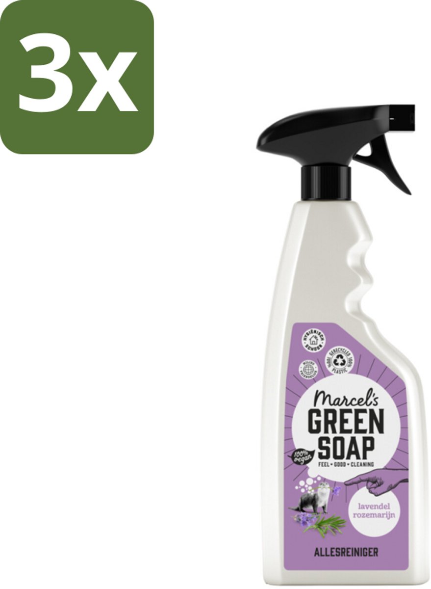 3 x Marcel’s Green Soap – Allesreiniger Spray – Lavendel & Rozemarijn – 500 ml - Koffie - Koffiezetapparaat - Koffiezetapparaat
