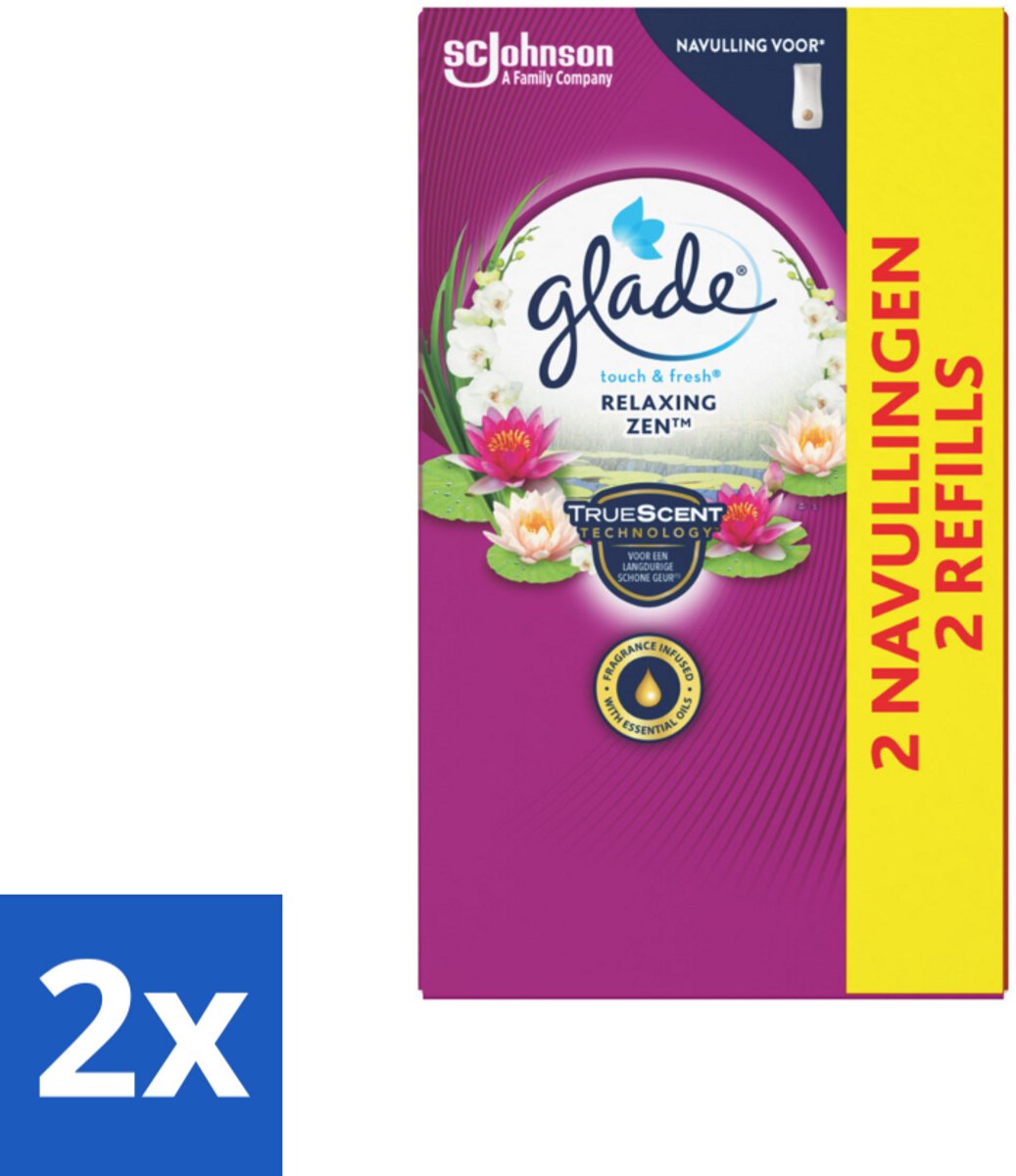 2 x Glade – Touch & Fresh Navulling – Relaxing Zen – 10 ml - Luchtverfrisser - Ontspannende Geur - Frisse Geur - Sandelhout - Appel