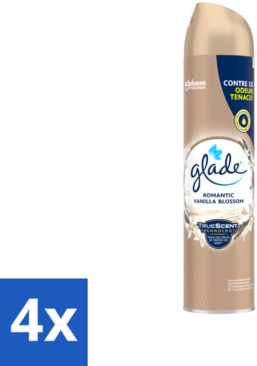 4 x Glade – Luchtverfrisser Spray – Romantic Vanilla Blossom – 300 ml - Luchtverfrisser - Geur Spray - Vanille Geur - Orchidee Geur - Sandelhout Geur