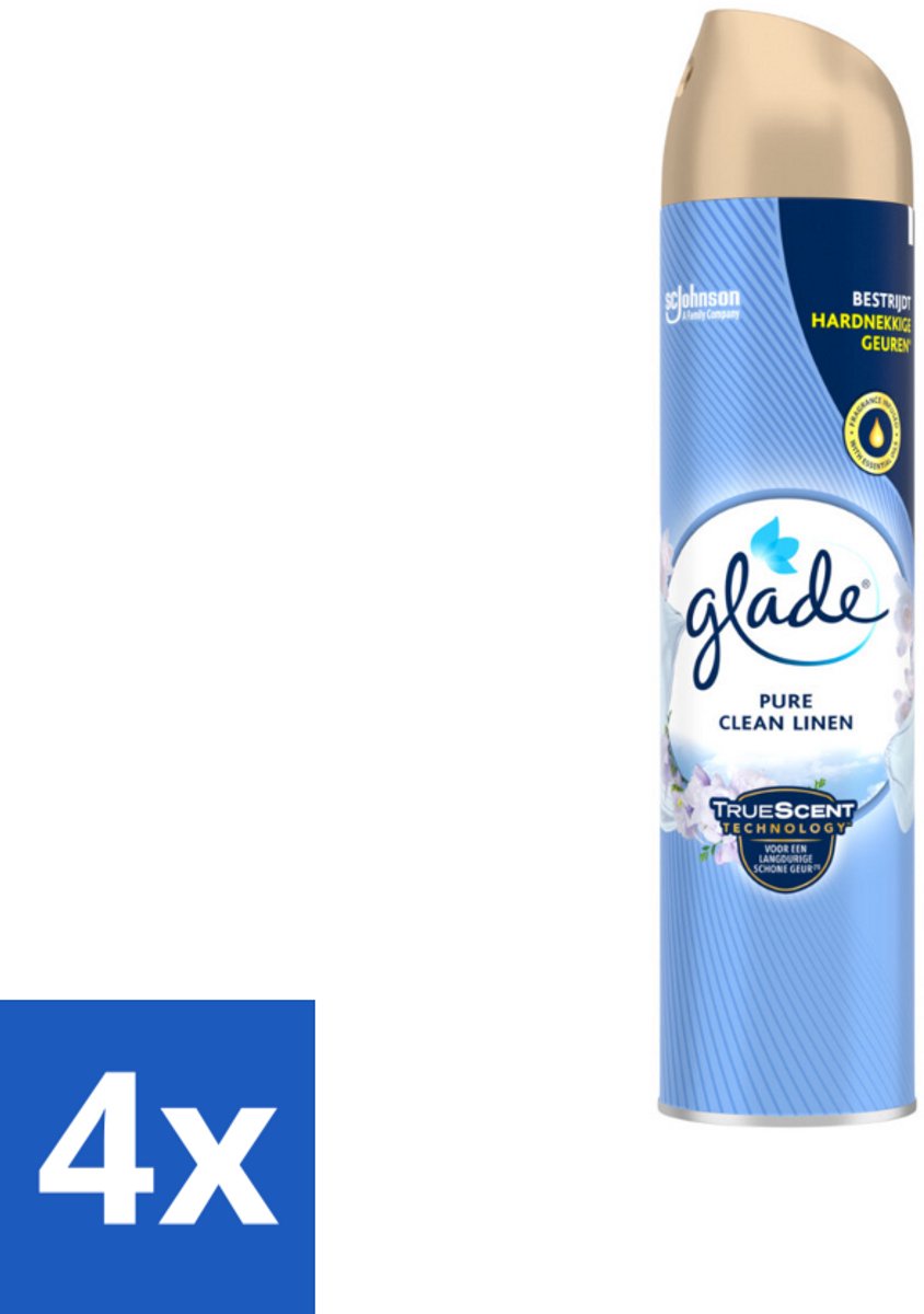 4 x Glade – Luchtverfrisser Spray – Pure Clean Linen – 300 ml - Luchtverfrisser Linnen Geur - Frisse Luchtverfrisser Spray - Luchtverfrisser Tegen Geurtjes - Luchtverfrisser Met Essentiële Oliën