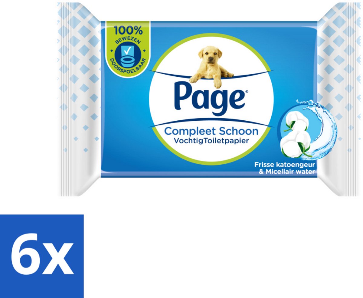 6 x Page – Vochtig Toiletpapier – Navulling – 38 doekjes - Toiletpapier Navulling - Plasticvrij Toiletpapier - Biologisch Afbreekbaar - Micellair Water - Huidvriendelijk