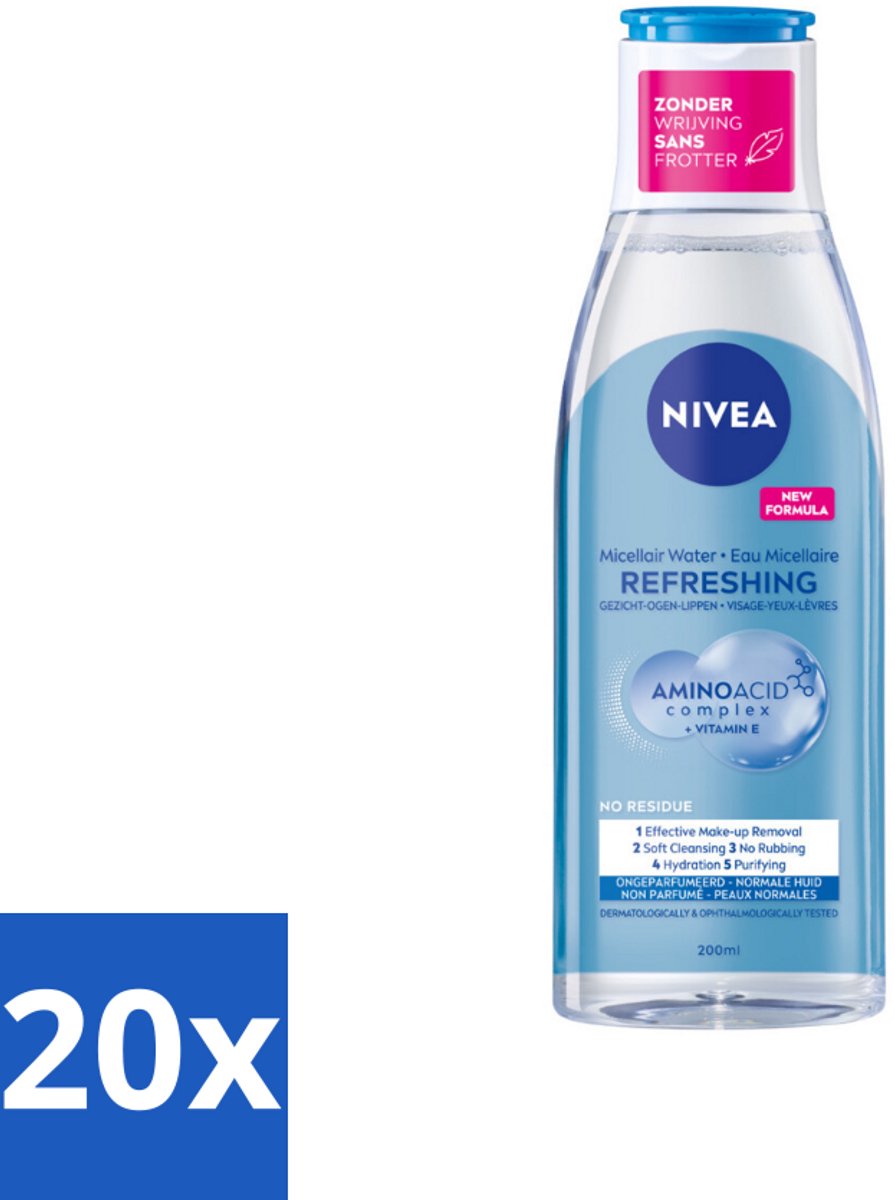 20 x NIVEA – Micellair Reinigingswater – Refreshing – 200 ml - Micellair Reinigingswater - Gezichtsreiniger - Huid Reinigen - Make-up Verwijderen - Fris Resultaat